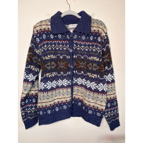 NWT Carolyn Taylor Fair Isle Granola Gilmore Girls Fair Isle Collared Cardigan L - Picture 1 of 5